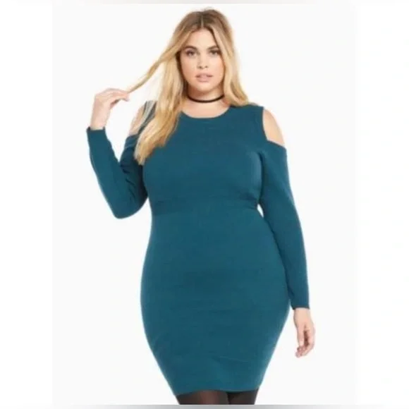 TORRID Ribbed Knit Cold Shoulder Sweater Dress - Picture 1 of 1